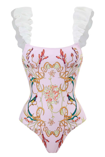 High Waist One Piece Rosa Trykt badetøy